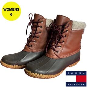 TOMMY HILFIGER 🌧️ Women’s Rubber Brown & Dark Gray Duck, Rain Boots 🥾 (Size 6)